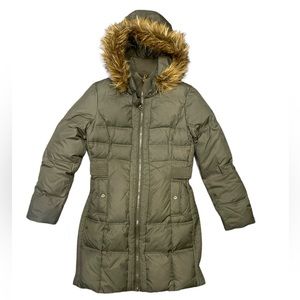 LARRY LEVINE | Down Coat Green Removable faux fur hood Size M